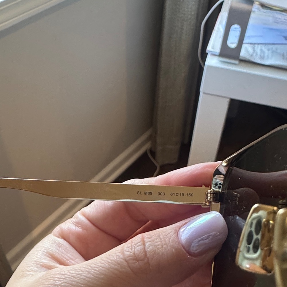 Yves Saint Laurent Women’s Sunglasses - Silver Frame, Dark Green Lenses - Picture 5 of 5